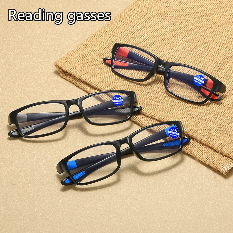 Reading Glasses Men Women Sports Anti-blue Light Reading Eyewear Black Red TR90 Frame Presbyopia Eyeglasses +100 to+400 glasses