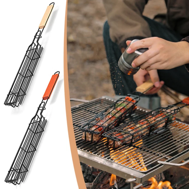 Hordozható Bbq Grillező Kosár Fém Nonstick Barbecue Nyárs Újrafelhasználható Kézi Kolbász Kültéri Piknik Bbqtool