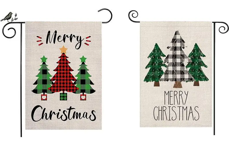Banderas de Feliz Navidad para jardín, pancarta de árbol de Navidad, decoración de jardín de vacaciones, patio trasero, puerta, césped, porche, patio