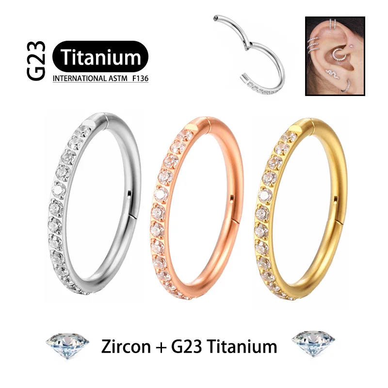 Titanium G23 Earrings Hoop Round Tragus Cartilage Helix Daith Lip Hinged Clicker Segment Ear Nose Ring Body Piercing Jewelry