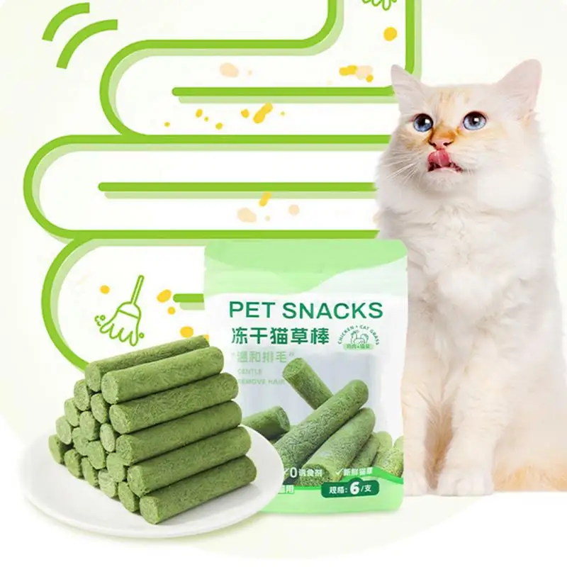 6PCS Cat Grass Teeth Grinding Stick Pet Snacks Hairball Removal Mild Hair Row Ready To Eat Cat Baby Teeth Cleaning Sticks