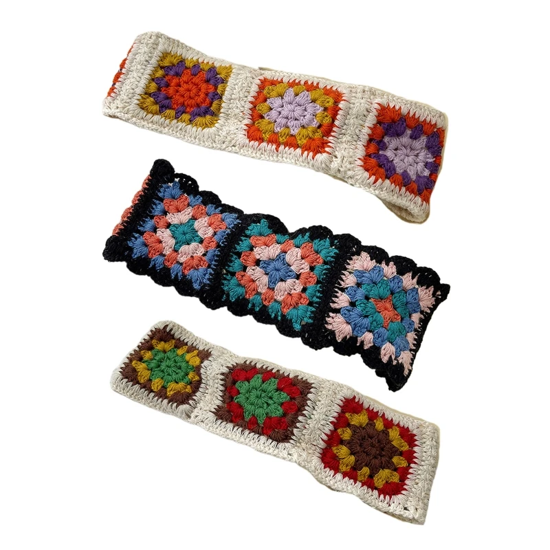 Crochet Colorful Bandana Knitted Hair Kerchief Tie Back Head Wrap Color
