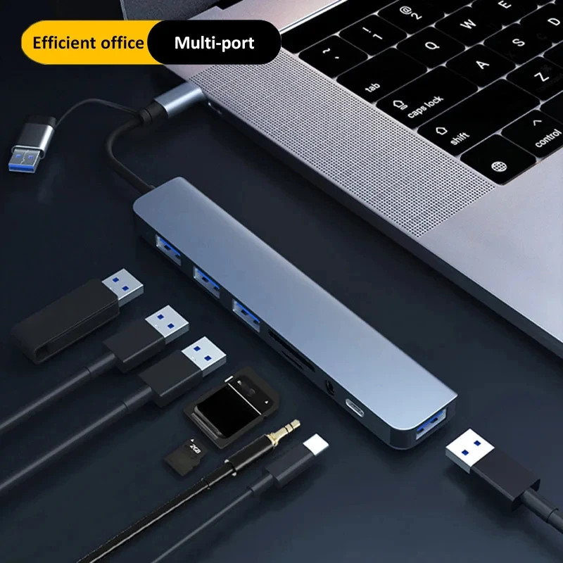 USB 8 in 1 HUB 3.0 USB C HUB Dock Station High Speed Transmission USB Splitter Type C To USB OTG Adapter Computer Accessories 2