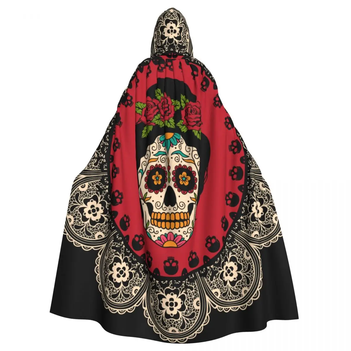 

Frame With Mexican Skull Girl Adult Cloak Cape Hooded Medieval Costume Witch Wicca Vampire Elf Purim Carnival Party