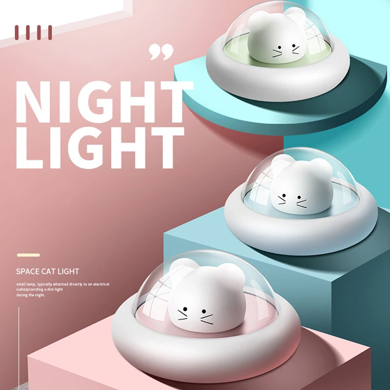 

Creative Space Night Lamp Cute UFO Cat Bedside decoration decor Mini Usb Rechargeable Wireless Cordless Table Lamp