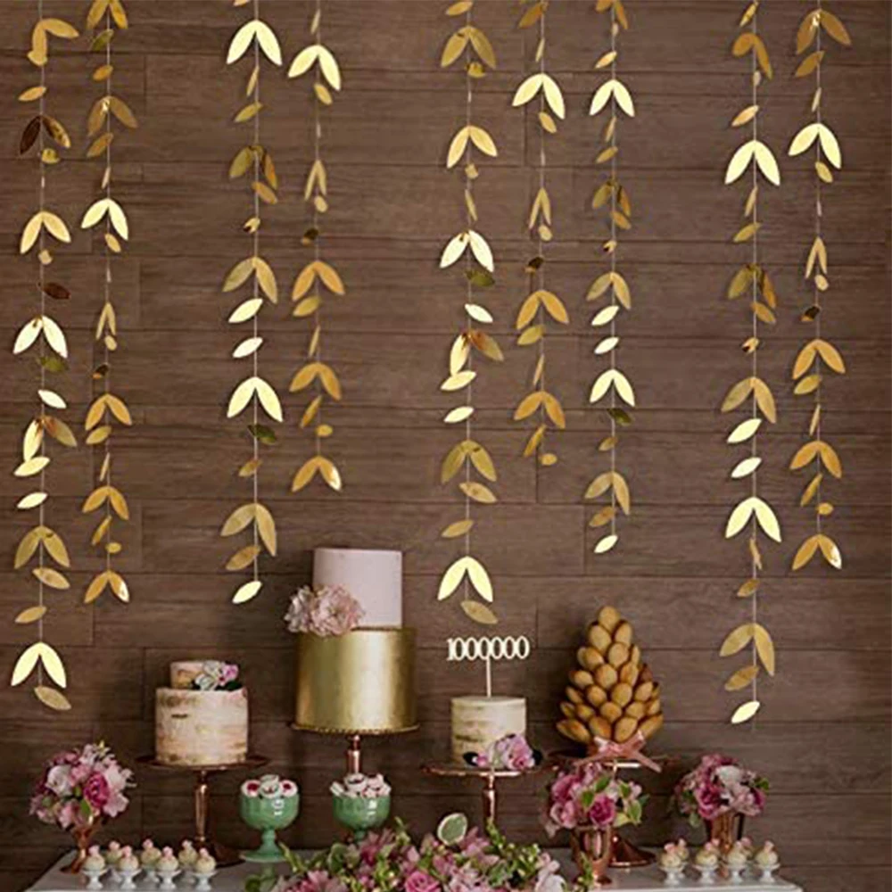 Birthday Streamers Christmas Decorations Party Decorations 13 Ft Mirror Gold Paper Leaf Garlands Leaves Streamer Decorations Hanging for Gold Birthday Baby Shower Wedding Xmas Party Decor