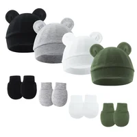 2pcs Baby Pullover Hat Mickey Ears Baby Hat Newborn Tire Cap Anti-scratch Gloves 2