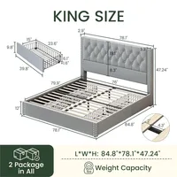 Storage and Tufted Headboard with 4 Drawers, Wood Slats Support, Easy Assembly, Noise-Free, Bed Bases & Frames 2