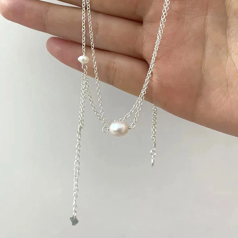 Silver Natural Freshwater Pearl Double Necklace