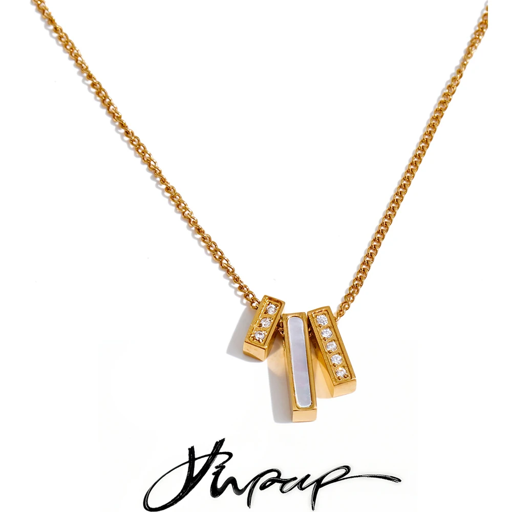 Yhpup CNC Cubic Zirconia Pendant Necklace Women Stainless Steel