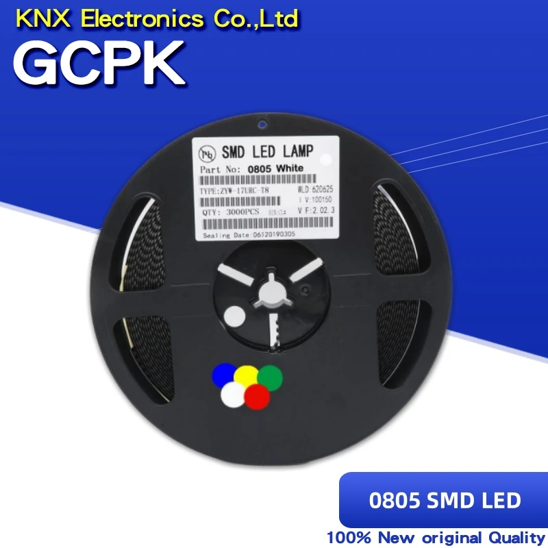 0805 SMD LED 다이오드 조명, 노란색, 빨간색, 녹색, 파란색, 흰색, 1 릴, 3000 개, 인기 판매