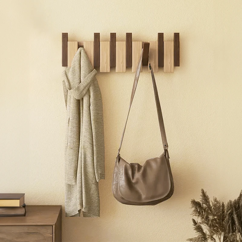 Creative Wall Mounted Solid Wood Coat Hangers Wall Entry Door Hanging Porch Coat Racks Perforated Wood Piano Keys Clothes Hooks