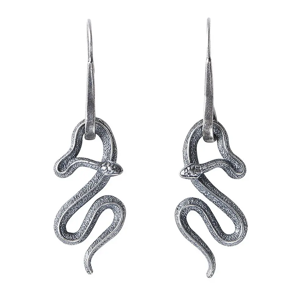 

Pure S925 Sterling Silver Dangle Men Women Lucky Vintage Matte Snake Earrings