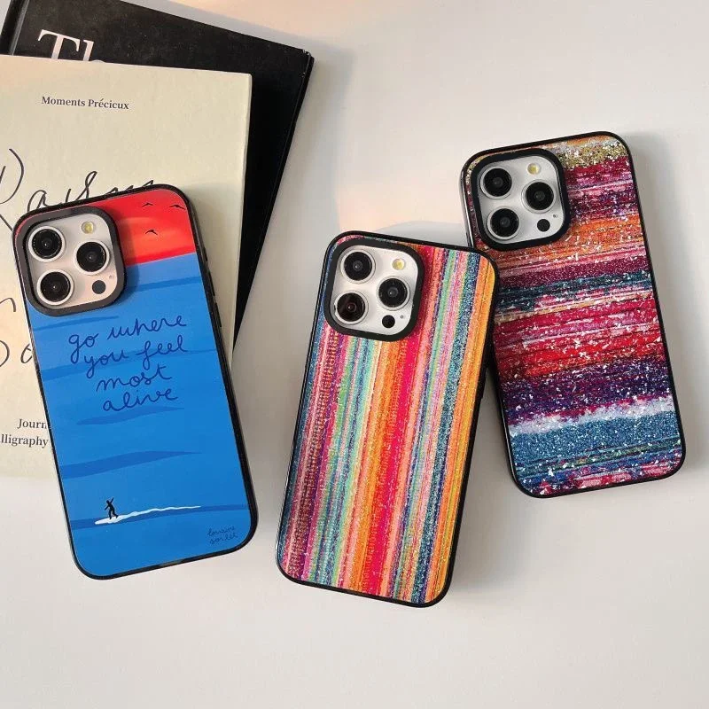 

Colorful Stripes 2.0 Acrylic Black Border Phone Case Cover for IPhone 11 12 13 14 15 Pro Max Case