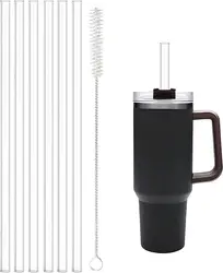 Set of 6 Clear Reusable Straws with Cleaning Brush, 30cm Plastic (6straws1brush)