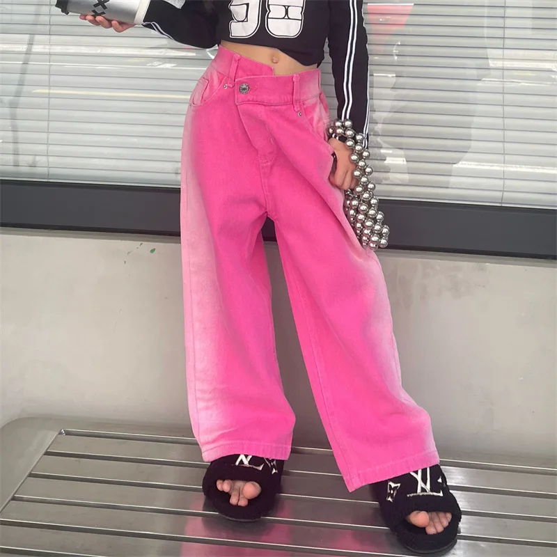Teen Girls Fashion Casual Clothing High Waist Wide Leg Pants Childrens  Spring Autumn New Side Spray Color Trousers 8 10 12 14 Y