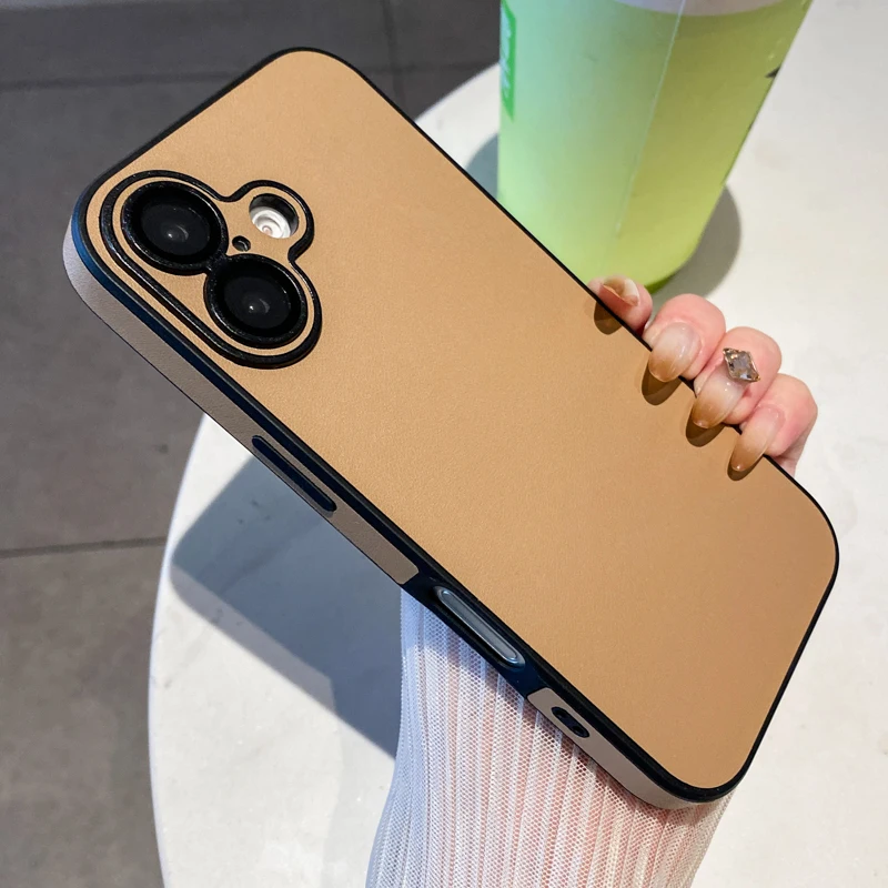 Elegant PU Leather Phone Case with Lens Protection and Shockproof Back Cover