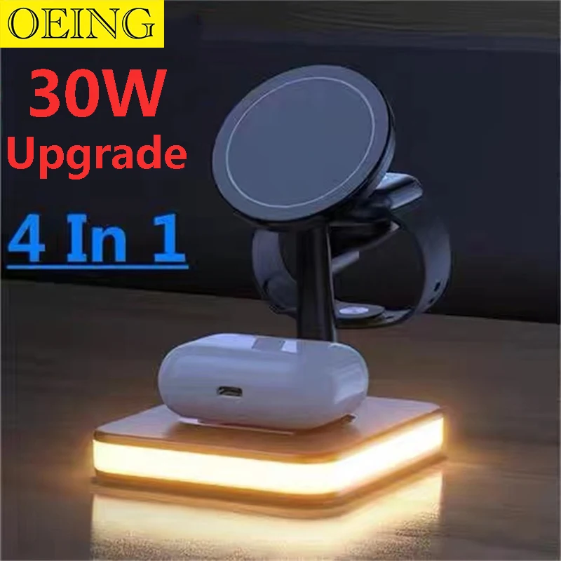 

Magnetic 4 in 1 Fast Wireless Charger for iPhone 12 13 14 15 Pro Max 30W Wireless Charging Station for Apple Watch AirPods Pro