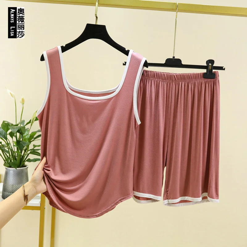 

2-piece Set Modal Pajamas Women Summer Camisole Homewear Thin Shorts Sleepwear Plus Size Loungewear Female Casual Home Clothes