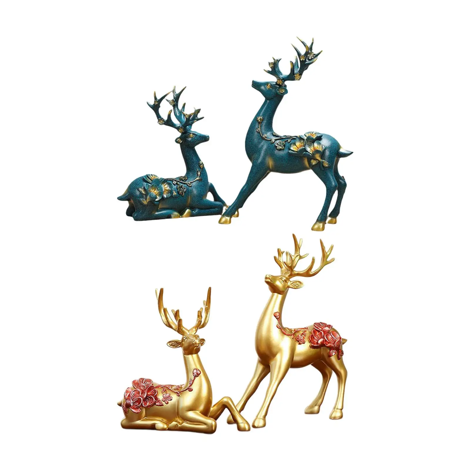 

2Pcs Reindeer Figurines Craft Nordic Style Elk Deer Statue Tabletop Ornaments for Housewarming Home Bedroom NightStand Office