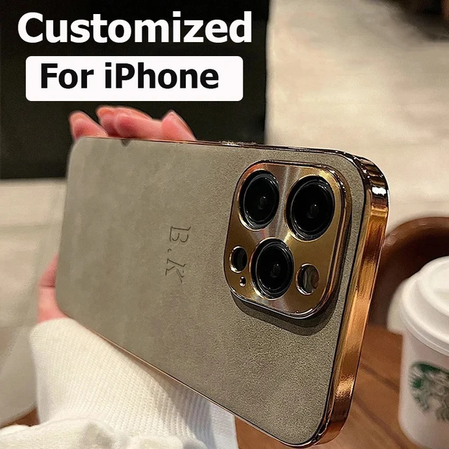 Leather Personalised Customized Name Case For Iphone 11 12 13 14 15 16 Pro Max Plating Frame Lambskin Initials Cover 16 11 15Pro