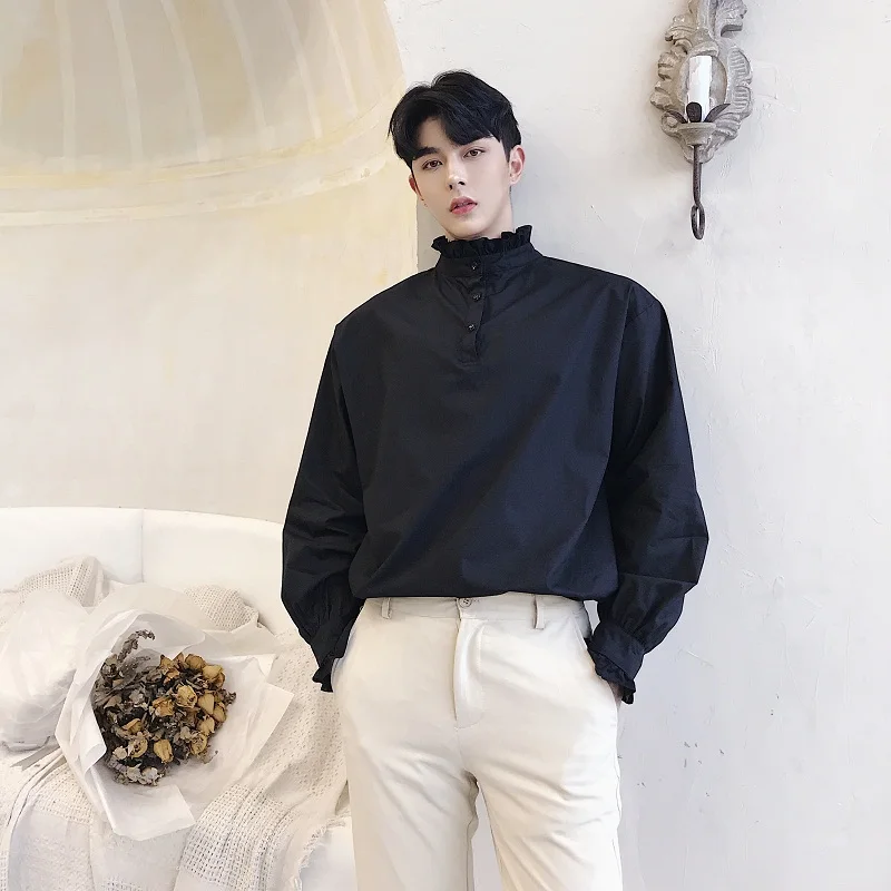 Vintage Palace White Ruffle Men Shirt Long Sleeve Tuxedo Shirt Party Club Evening Punk Gothic Formal Spring Autumn Blouses