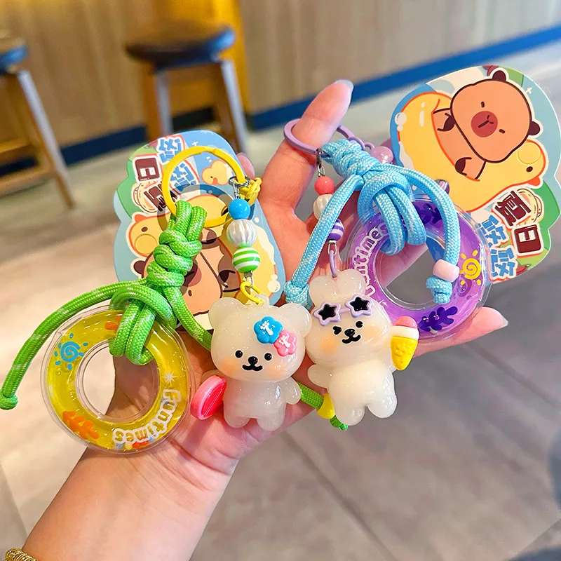 색상 변경 고양이 토끼 펜던트 키 체인 Uv 감도 온도에 민감한 색상 변경 열쇠 고리 인테리어 장식