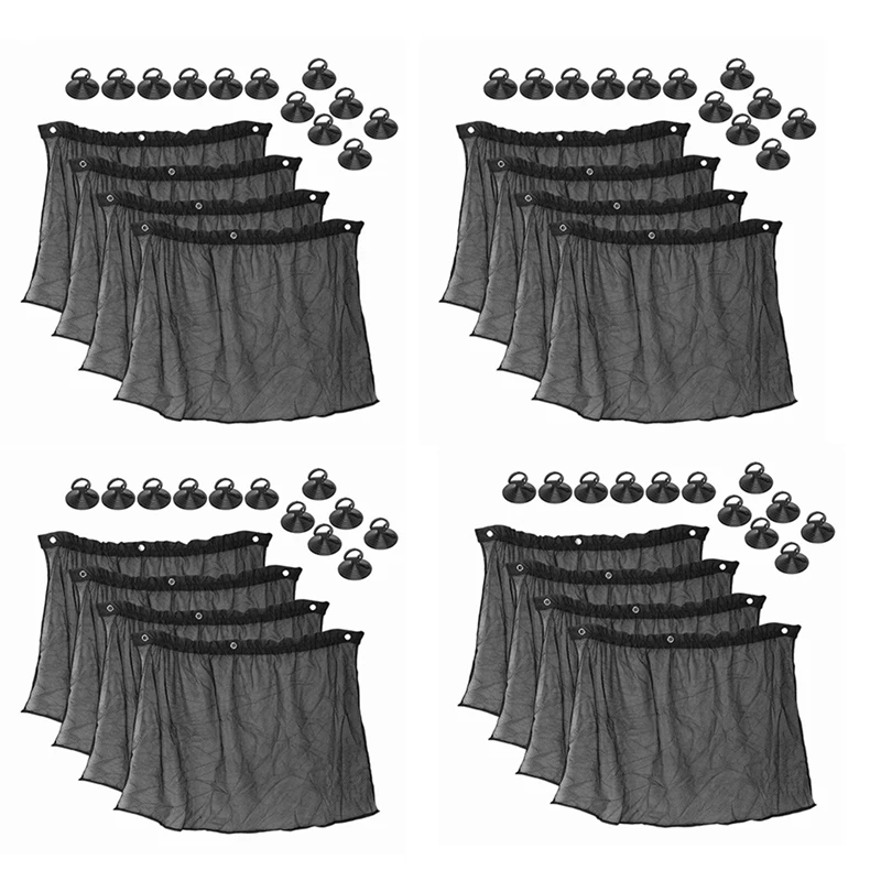 

16Pcs 72 X 42Cm Car Black Mesh Sunscreen Suction Cup Side Window Curtain