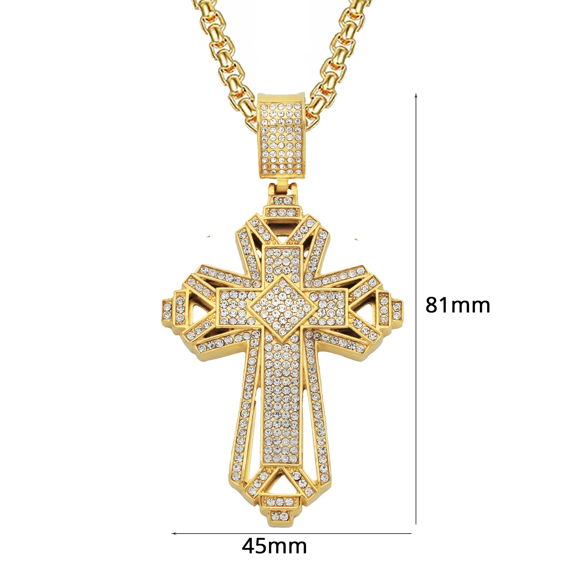 Iced Out Big Cross Pendant – Gold Stainless Steel 3