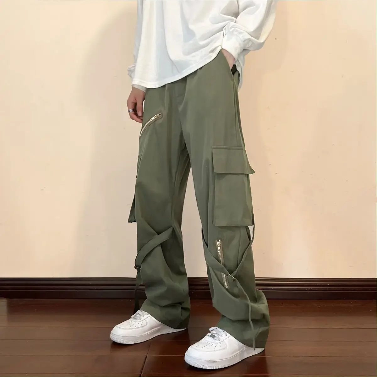 thumbnail image 1 of Pantalones Cargo para Hombre Pantalones Negros Holgados Pantalones Emo Hip Hop Hombre Rectos Y2k Nuevos En Harajuku Multibolsillos Anchos Vintage Trabajo Largos, 1 of 5