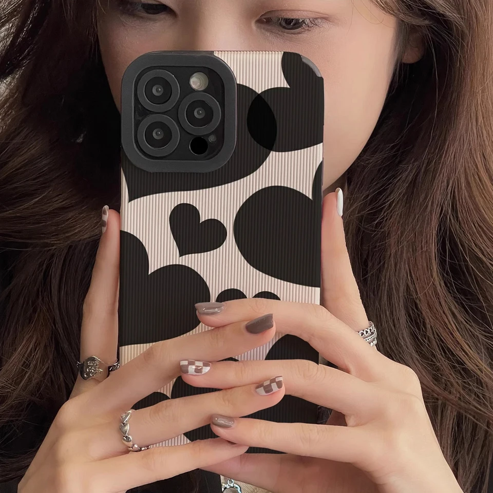 Custodia Con Cuori Neri Per IPhone 12 Pro – Morbida TPU Antiurto, Sottile E Antiscivolo Per Donne E Ragazze