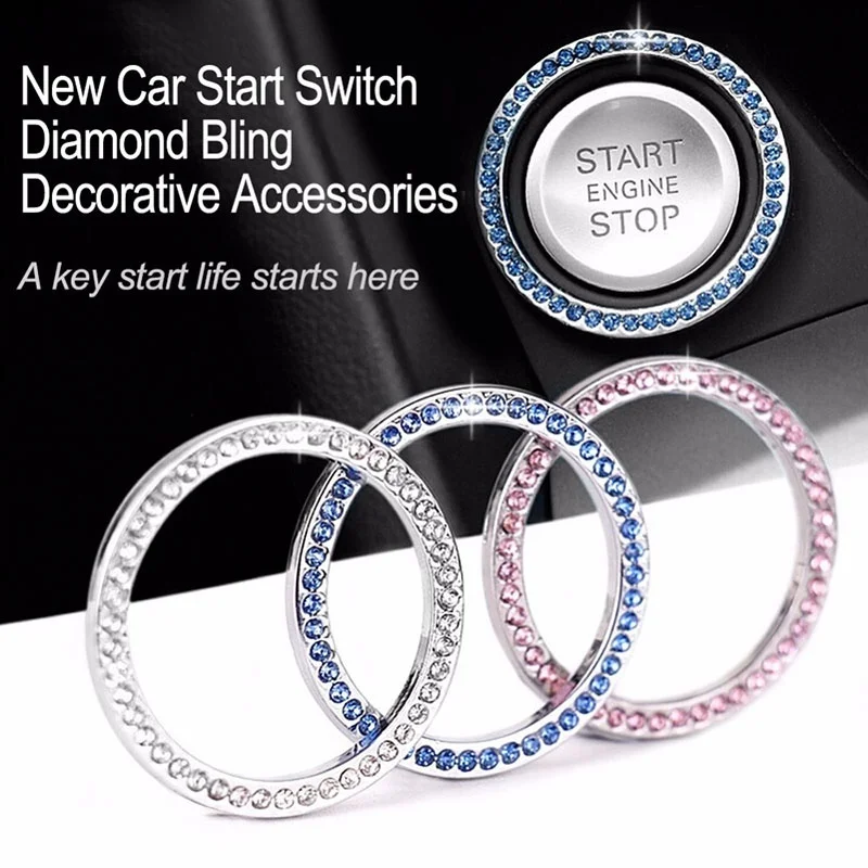

Car Bling Decorative Accessories Start Switch Button 40mm/1.57" Auto Decorative Diamond Rhinestone Ring Circle Trims Automobiles