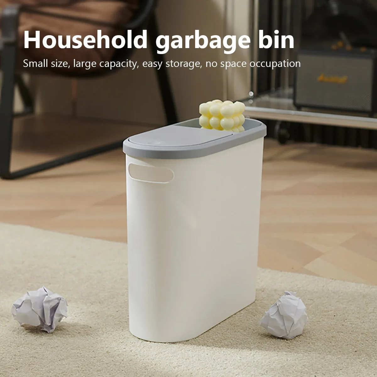 Trash Can 10L Bathroom Press Type with Lid for Kitchen Bedroom Living Room Toilet Bucket Waste