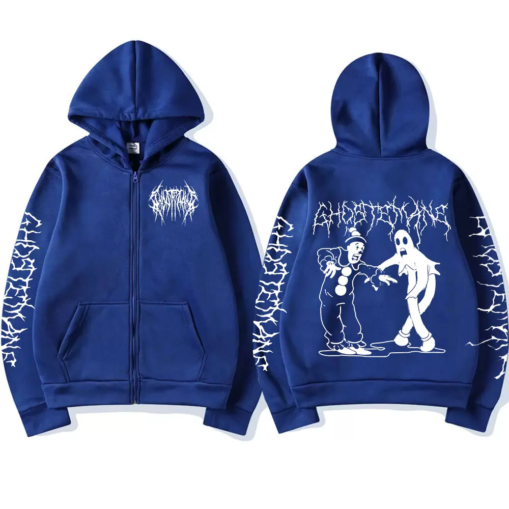 【mnem】Ratten lettering hooded zip-up Limited Ghostemane Zipper Hoodie Graphic Print Hoodies Metal