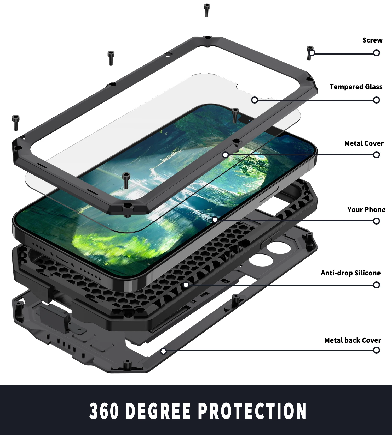 

Металлический бронированный чехол для iPhone 13 Pro Max Mini, сверхмощный встроенный защитный экран для камеры, подставка, чехол для телефона, противоударный чехол