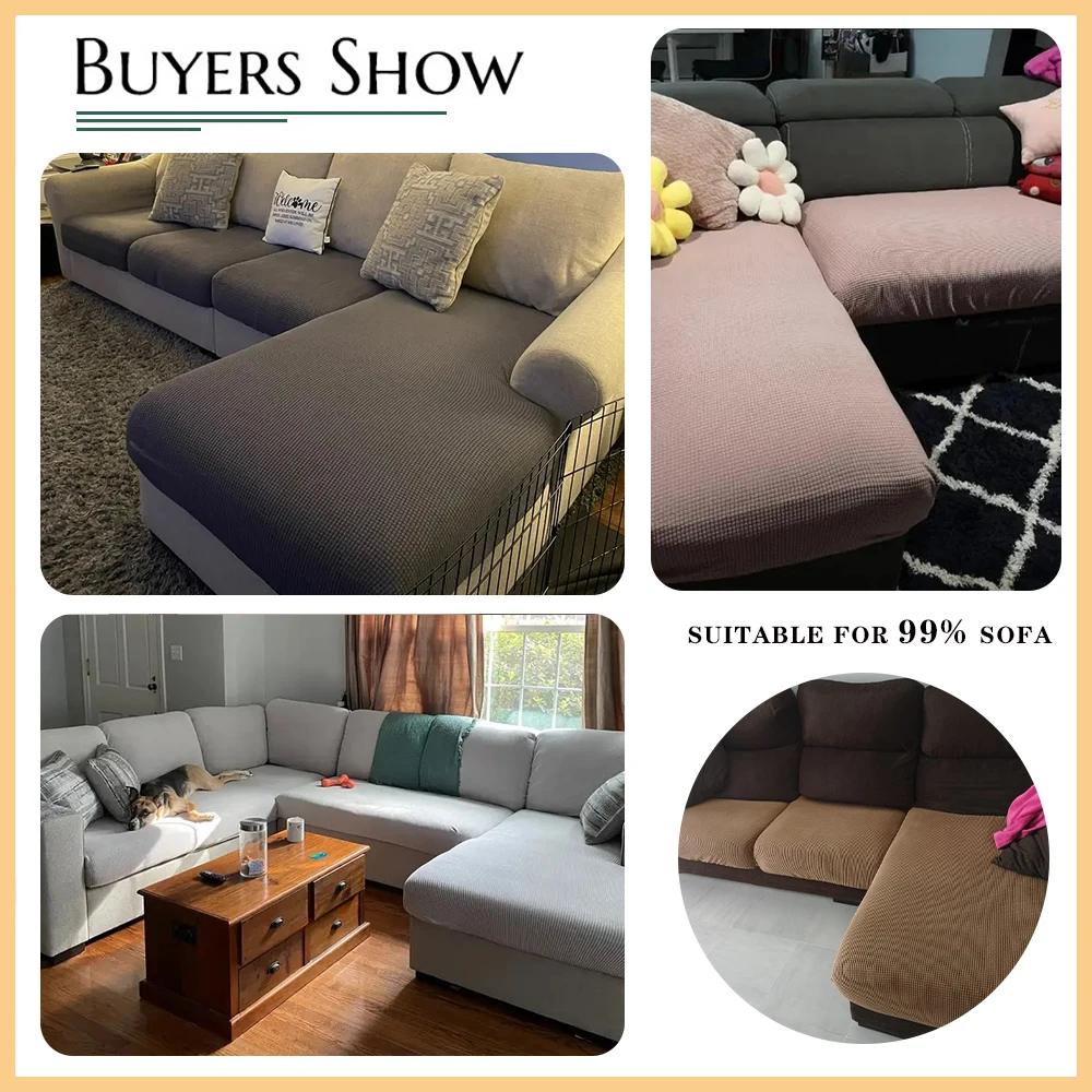 Solid Color Jacquard Sofa Slipcover Fitted Stretch Sofa Covers Soft Durable Sofa L-sahped Case Cover Living Room Pets Kids Home 5
