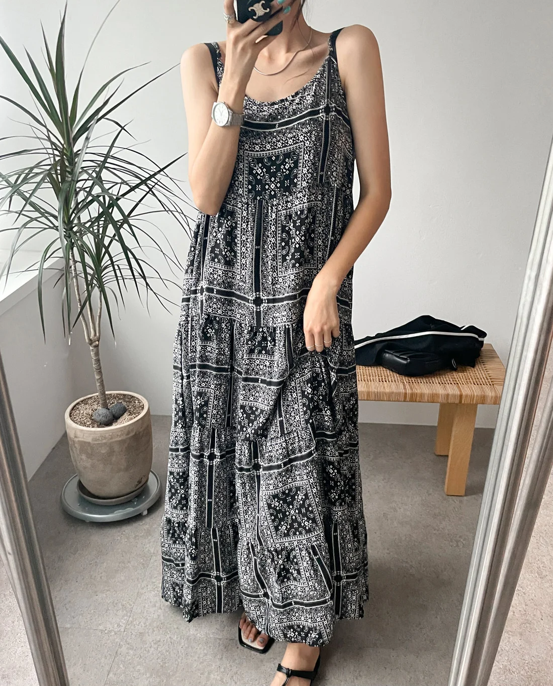 Retro Print Sling Dress