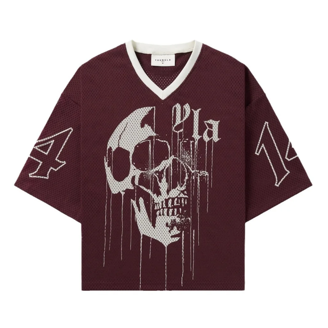 American fashion brand oversized T-shirt for men's sports fitness quick drying breathable large mesh printed short sleeved