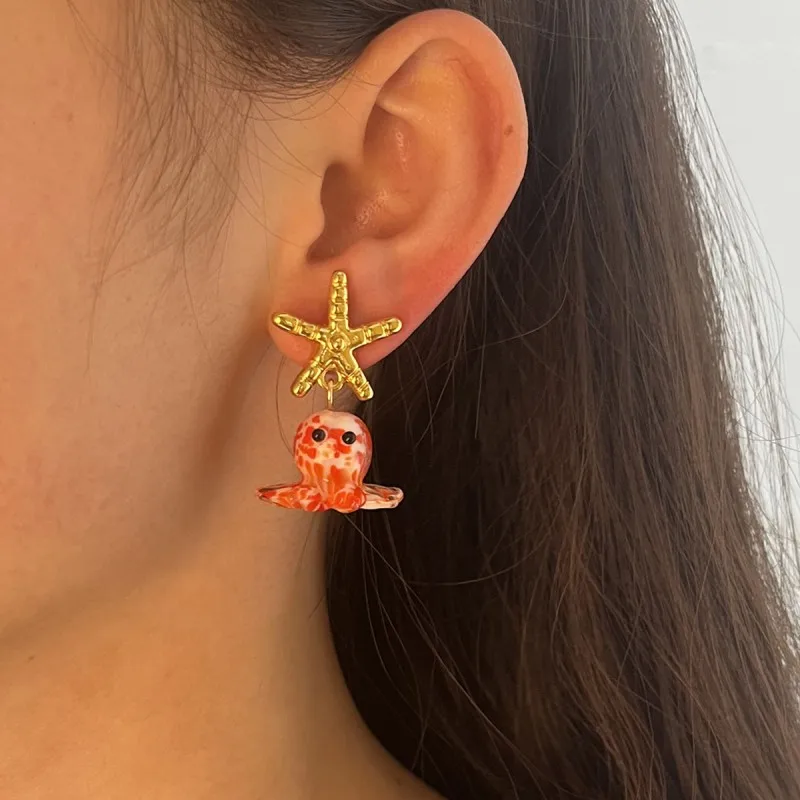 Cute Octopus Drop Earrings Marine Design Resin Copper Alloy Jewelry