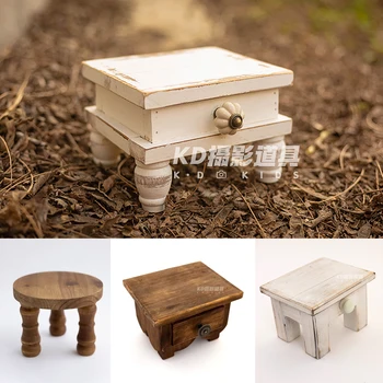 Puntelli da tavolo per fotografia neonato Mini tavolo da tè retrò in legno Sgabello rotondo Accessori per studio di decorazione per riprese per bambini con luna piena