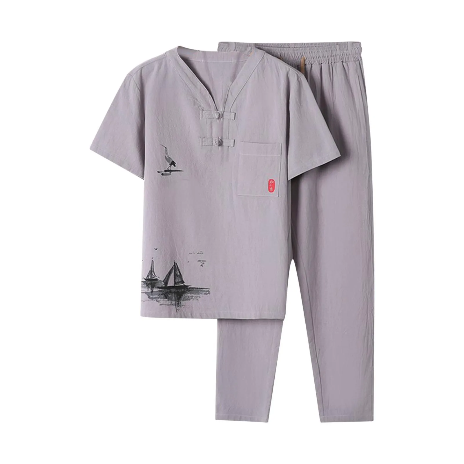 

Linen Zen Tea Tee Tops Pants Kung Fu Uniform Oriental Fashion Casual Loose T-shirt Chinese Retro Style Tang Suit Men Trousers