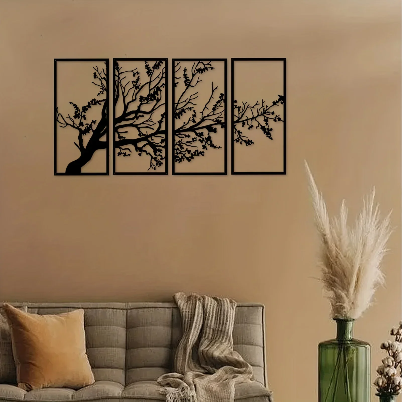 

CIFBUY Deco 4pcs/set Metal Wall Art Tree of Life Metal Tree Wall Hanging Art Tree Sign Metal Wall Decor Interior Decoration Hom