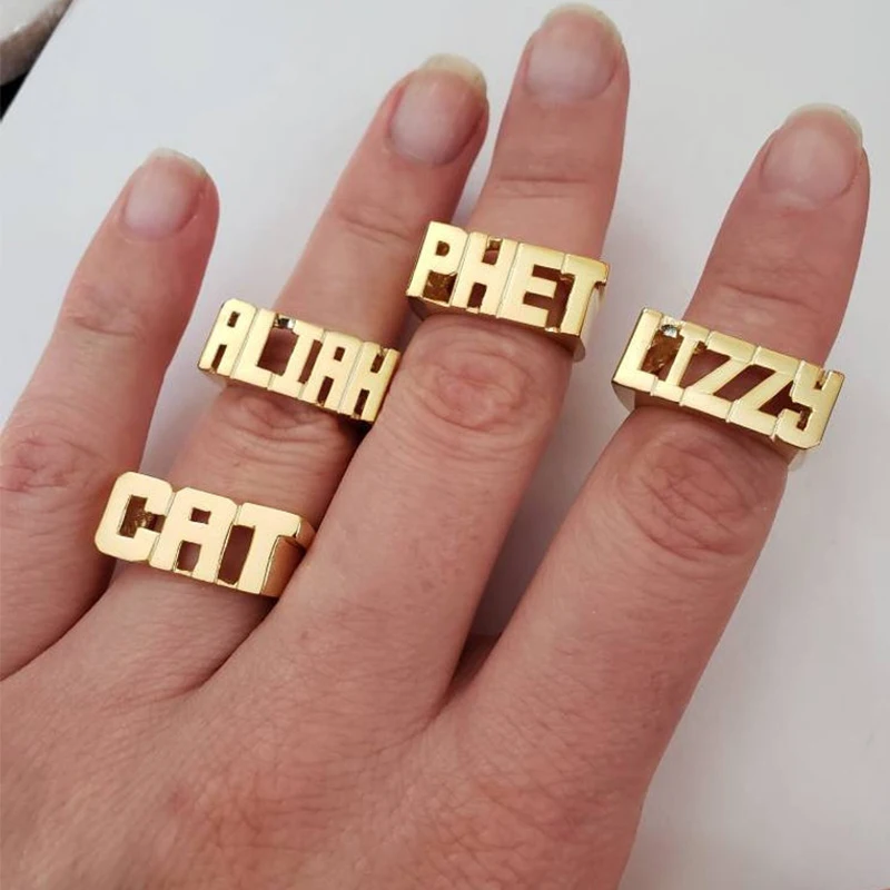 2023 Hiphop Personalize Lucky Angel Number Anniversary Year Ring Custom Stamp Flat Chunky Rings For Men Women Jewelry Gifts