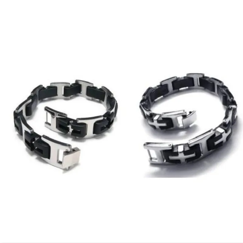 

Trendy Two Style Cross Black Stainless Steel Bracelet Charm Unisex Handsome Bracelet Accessories 079712 076734