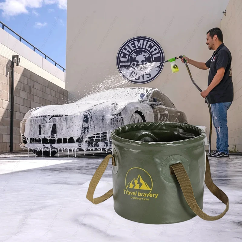5/10/20L Folding Portable Bucket with Cover Car Wash Fishing Bathroom Tool Silicone Bucket Outdoor Camping Household Supplies ﻿