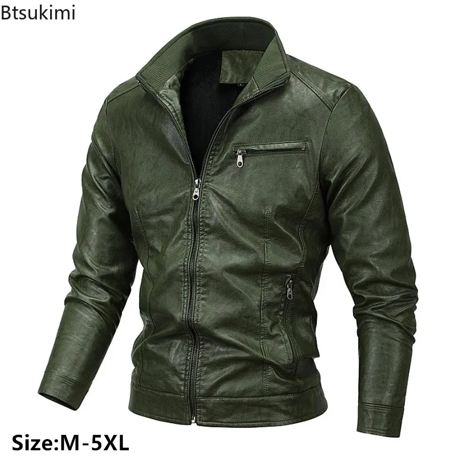 Fashion New Men's Handsome PU Leather Jackets Man Young Teen Cool Motorcycle Plus Fleece Leather Coats Trend Streetwear Male 5XL