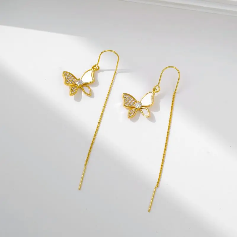 

New Arrival Shiny Crystal Butterfly Ear For Women Fashion Tassel Chain Flower Stud Earrings Wedding Jewelry