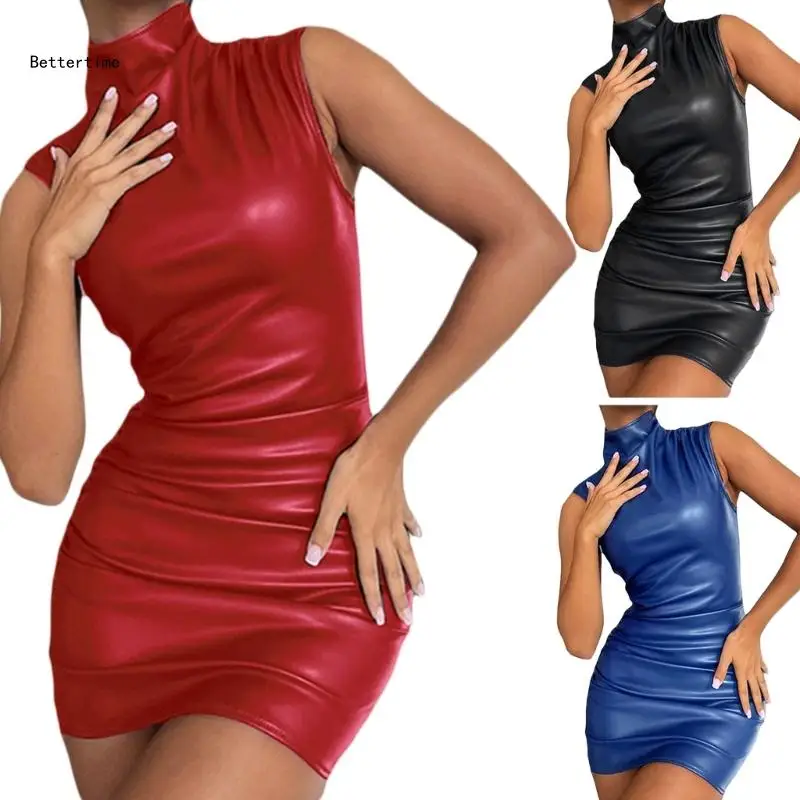

B36D Stylish Sleeveless Pleated Bodycon Dress for Women Perfect for Casual Street