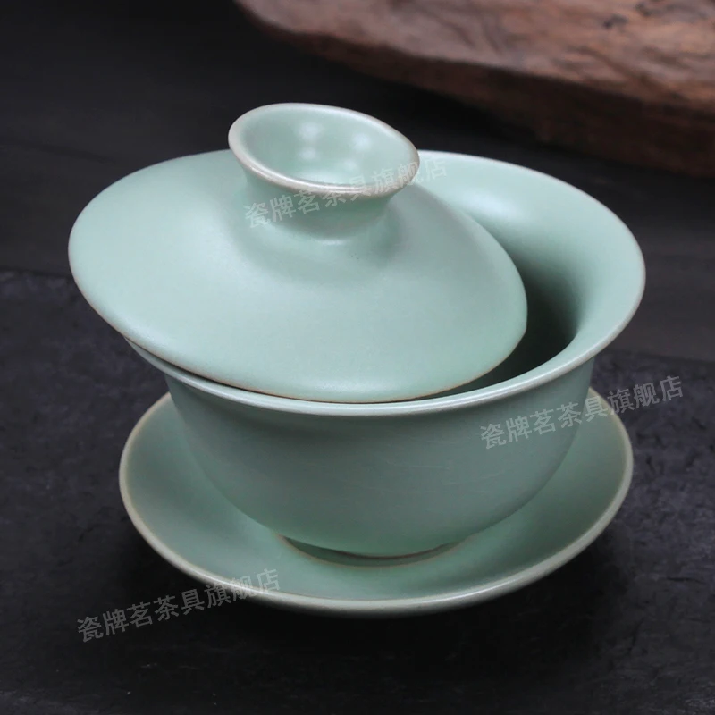[GRANDNESS] Chinese Traditional Tea Set Ruyao Gaiwan Celadon Gongfu Tea Set Tureen Cup Bowl Gaiwan 120ml Ru Kiln
