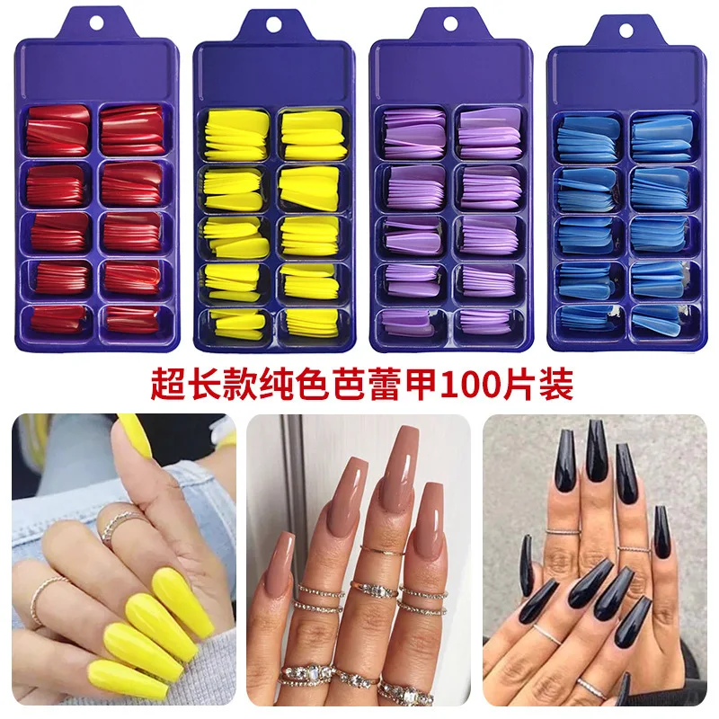 

100Pcs Candy Color Long Ballerina False Nail Tips Full Cover Matte Acrylic Fake Nails Tip DIY Beauty Manicure Extension Tools